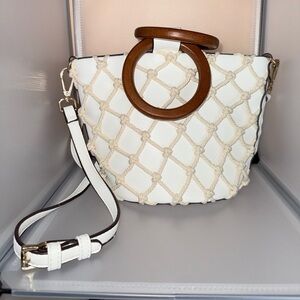 Street Level Knotted Cage Faux Leather Bucket Women's Bag White/Brown
